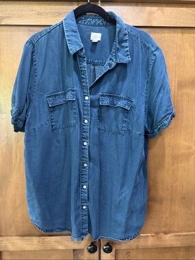 A New Day (Target) XXL Casual Indigo Blue Short-Sleeve Button-Up  100% lyocell